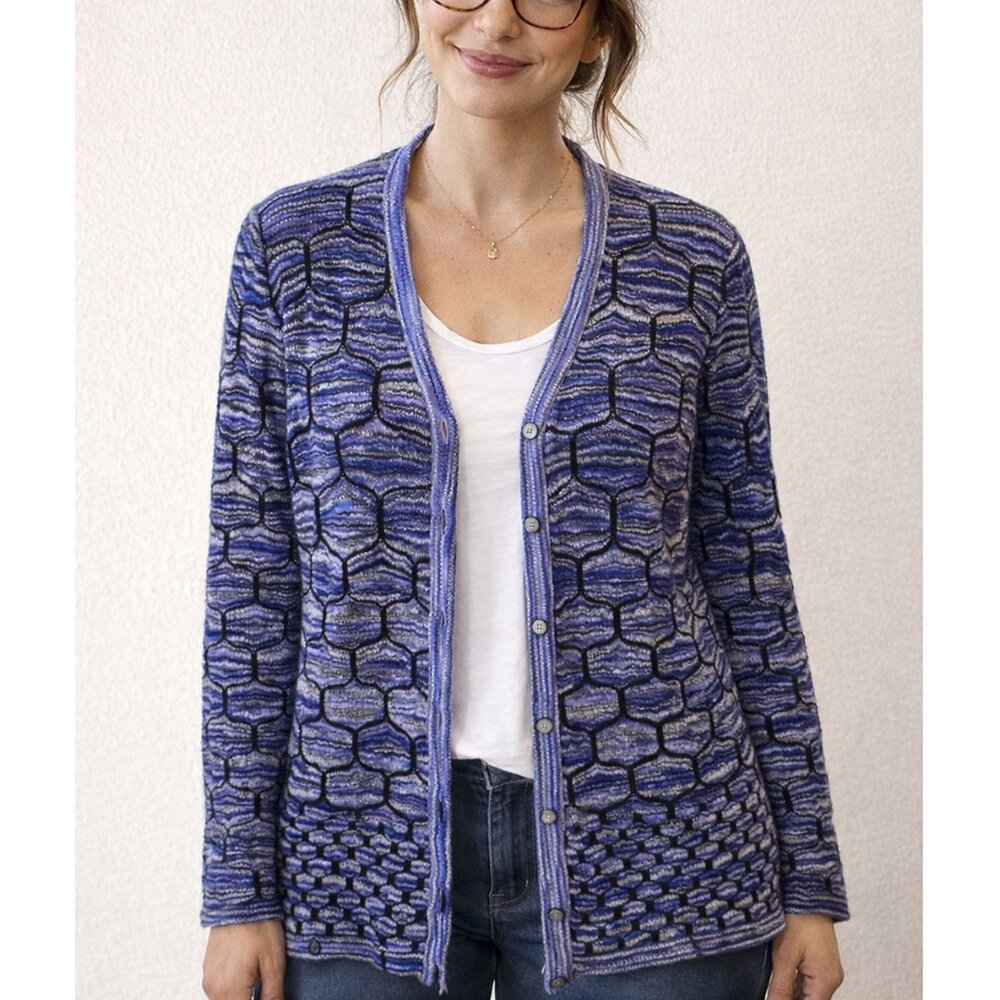 LauraPlus Blue Purple Geometric Knit Button Front Cardigan Sweater 2X